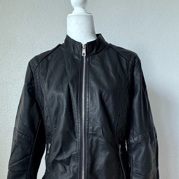 Geschallino Faux Leather Jacket Boho Short Biker Bomber Coat SZ L NEW - Picture 3 of 15